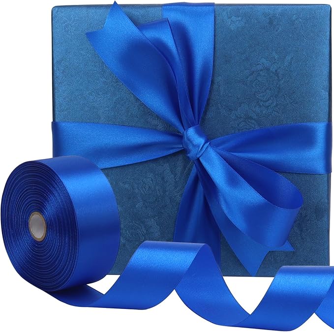 Blue Solid Satin Ribbon 1-1/2 Inch 50 Yards Solid Polyester Fabric Ribbon - Image 5