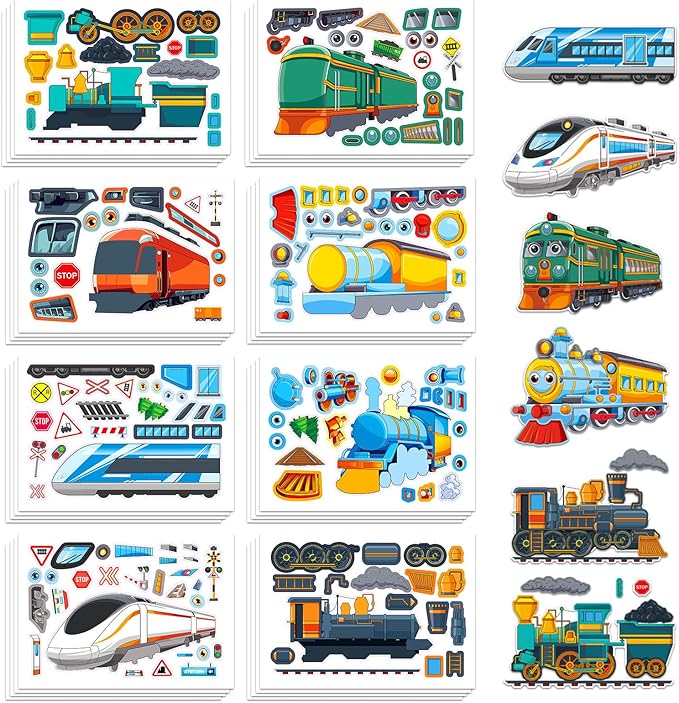 Aowplc Train Stickers for Kids – 32 Sheets Make-a-Train Mix & Match Kit – Fun by Aowplc