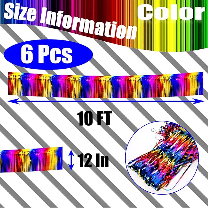 6 Pack 10 Feet Foil Fringe Garland Metallic Tinsel Streamers Banner Wall - Image 2