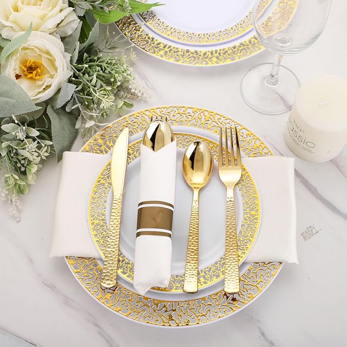 Supernal Set of 60 Wrapped Plastic Silverware Gold Pre Rolled Silverware Set - Image 9