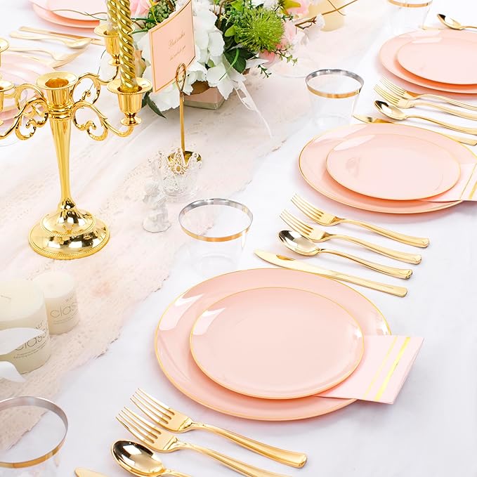 NOCCUR 350PCS Pink and Gold Plastic Plates - Image 6