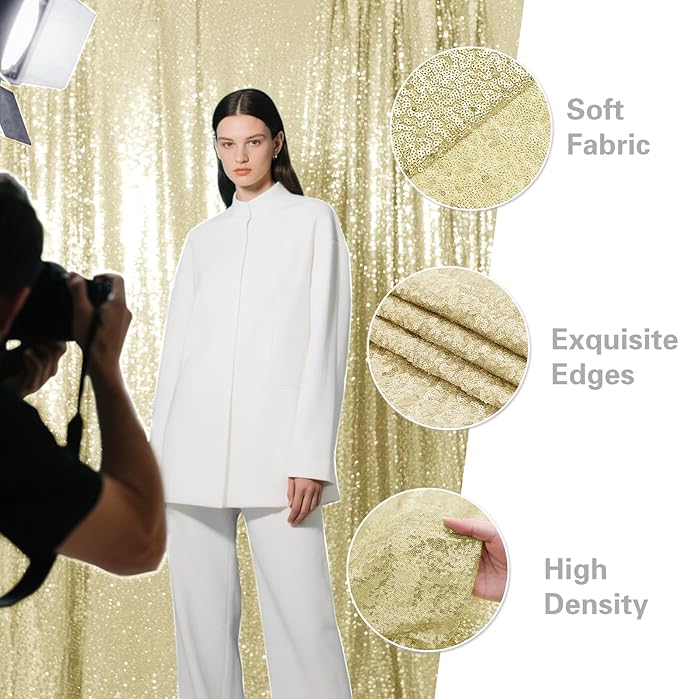 Champagne Sequin Backdrop Curtain 2 Pieces 2FTx8FT Glitter Photography Backdrop - Image 4