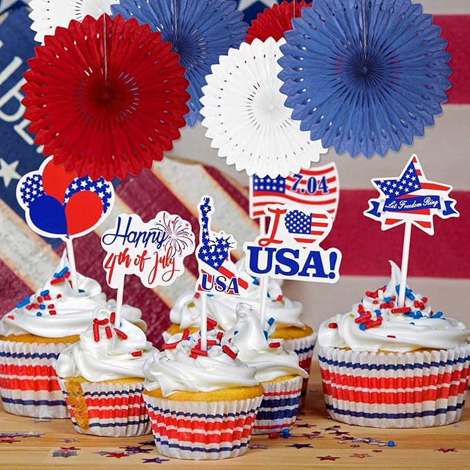 4th of July Patriotic Decorations, Round Paper Fan Decorations - Image 6