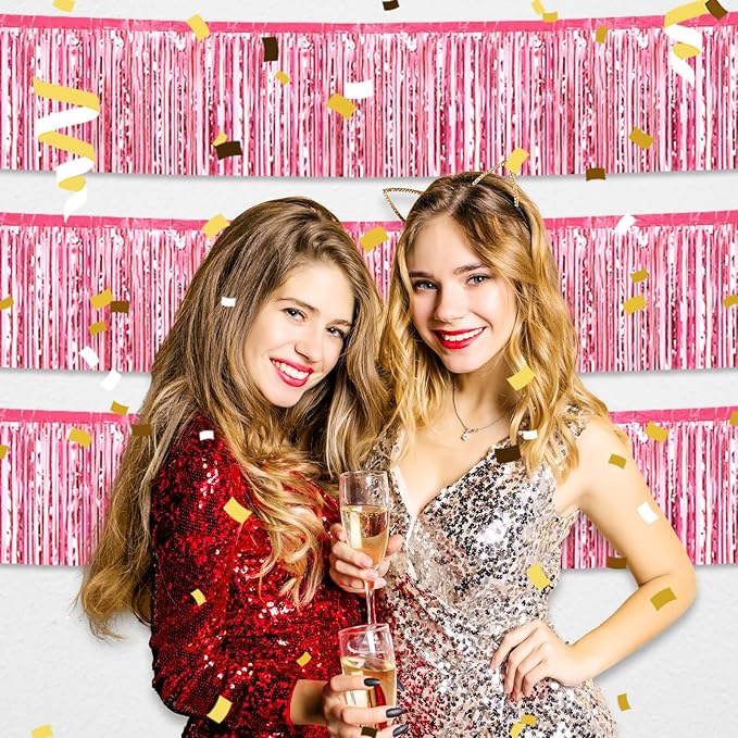 6 Pack 10 Feet Pink Foil Fringe Garland Metallic Tinsel Streamers Banner Wall - Image 4
