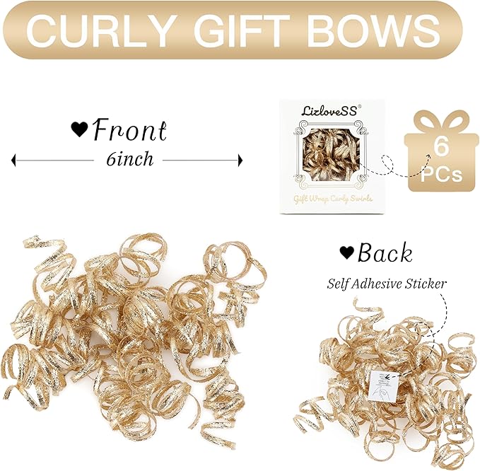 6" Metallic Champagne Christmas Curly Ribbon Bows - Image 2