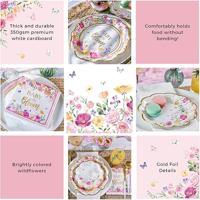 Kate Aspen Baby in Bloom 62 Piece Party Tableware Set Baby Shower Party - Image 5