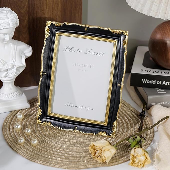 Cuspin Vintage Picture Frame 5x7 Black and Gold Frame, Ornate Textured - Image 4