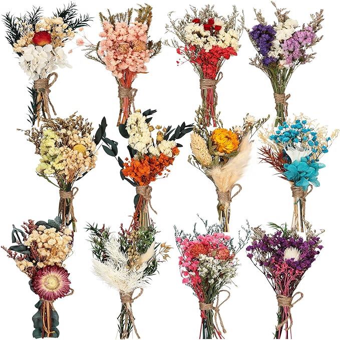 Layhit 12 Pack Boho Dried Flower Bouquet Mini Wedding Handmade Dry Flowers Decor by ShungLan