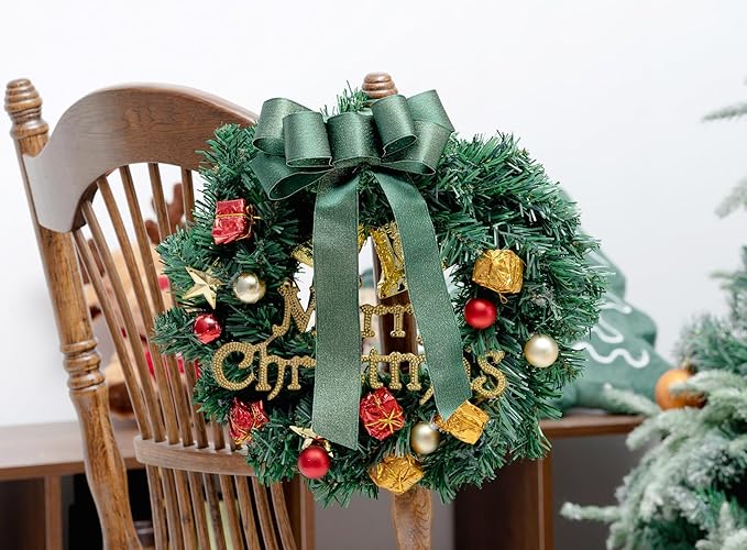 Christmas Ribbon Wired Green Satin Ribbons 1-1/2 Inch Double-Faced Gold Glitter - Image 5