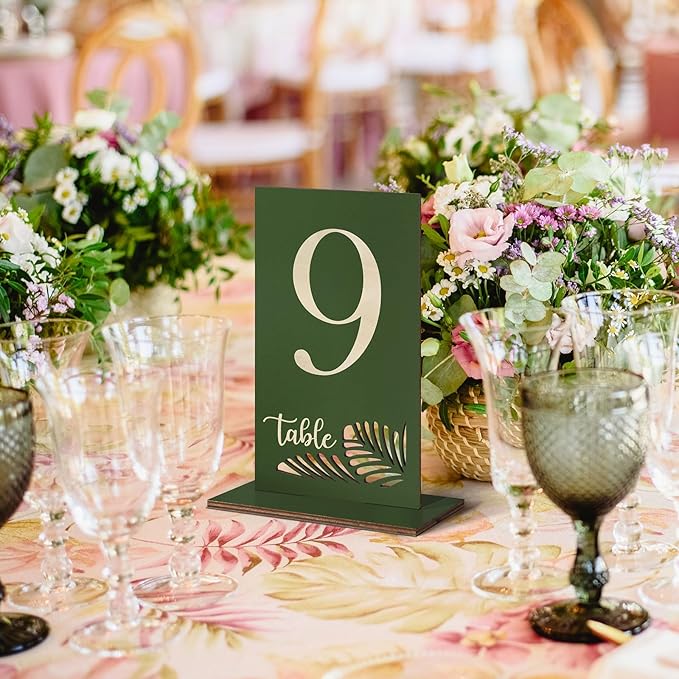Wooden Table Numbers 1-25, 3.2x5.8 Inch Double Sided Rustic Olive Green Wedding - Image 5
