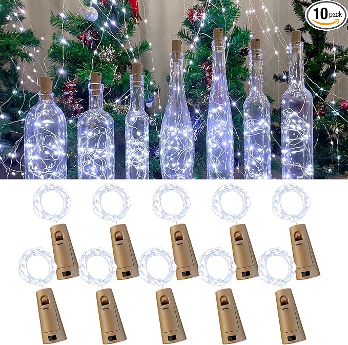 Wine Bottle Lights with Cork, 20 LEDs 6.6 Feet Silver Wire Cork Bottle Lights by Etinga