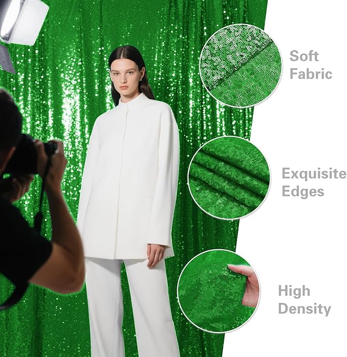 Green Sequin Backdrop Curtain 4 Pieces 2FTx8FT Glitter Photography Backdrop - Image 4