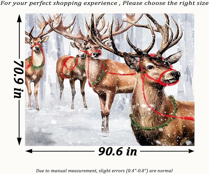 QGHOT Winter Tapestry Wall Hanging Winter Forest Backdrop Christmas Snowy Deer - Image 7