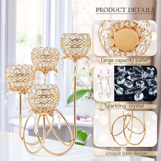 4 Arms Crystal Candelabra Tealight Holder - Image 3