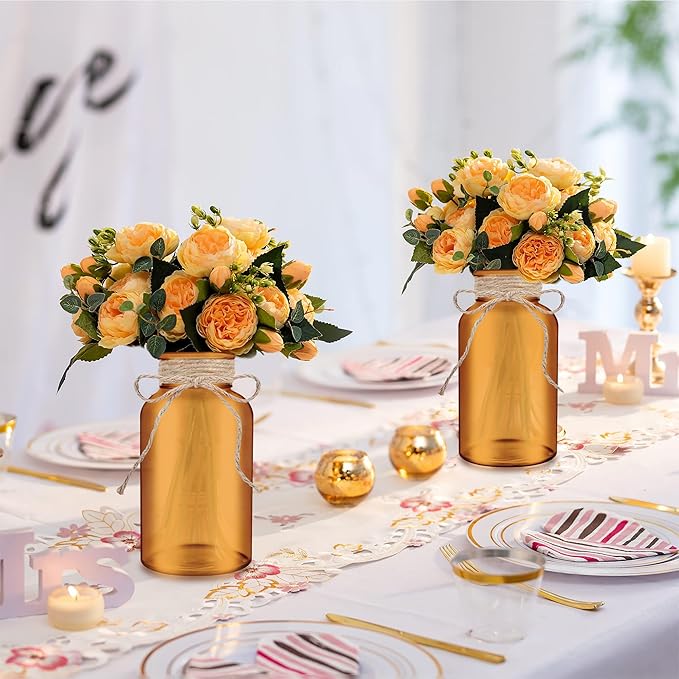 Vintage Glass Flower Vase，6 Pack Farmhouse Amber Gold Glass Centerpiece Vases - Image 4