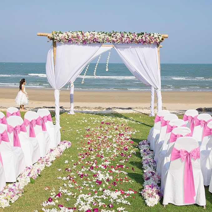 50 PCS Pink Satin Chair Sashes Bows Universal Chair Ribbon Ties Back Sash - Image 5