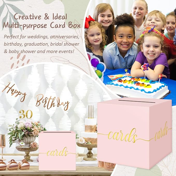 QIKSION Pink Wedding Card Box, Wedding Reception, Graduation, Baby Shower - Image 6