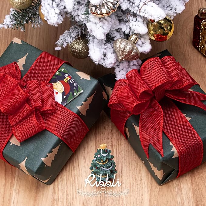Ribbli Red Burlap Wired Ribbon, 1-1/2 Inch x 10 Yard, Wired Edge Ribbon - Image 4