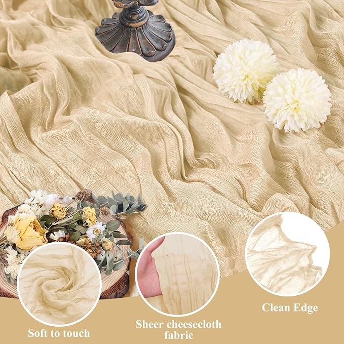 Asee'm 6pcs Cheesecloth Table Runner 120 Inches Long Sand Boho Gauze Cheese - Image 3