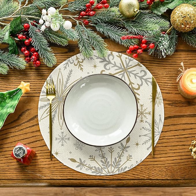 Artoid Mode Beige Snowflake Let It Snow Winter Placemats Set of 6, 14 Inch - Image 2