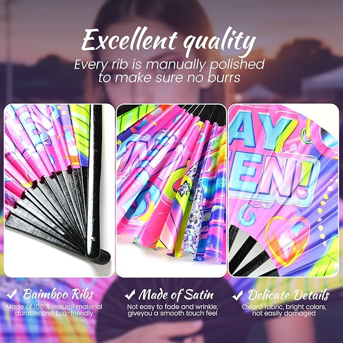 SYNTECSO Folding Hand Fan for Rave, Popping Fan for Line Dancing, Drag Queen - Image 3