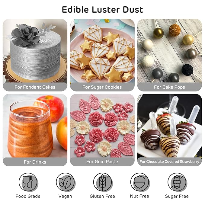 Nomeca Edible Luster Dust, 8 Grams Food Grade Shimmer Gold Cake Dust Metallic - Image 2