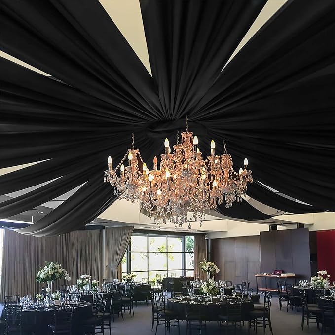 8 Panels Black Ceiling Drapes for Wedding 5ftx20ft Sheer Drapery Chiffon Fabric by REWOMC