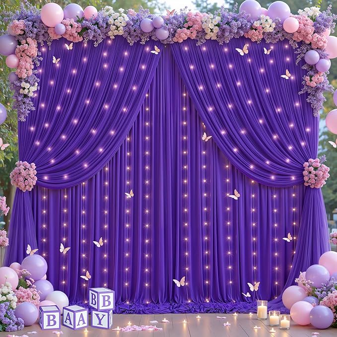 Purple Tulle Backdrop Curtain for Parties Wedding, 10ft x 10ft Wrinkle Free - Image 3
