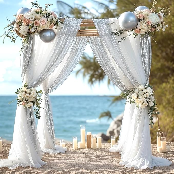 Wedding Arch Draping Fabric, 1 Panel 28" x19ft White Arch Drapes & 1 Panel 16" - Image 6