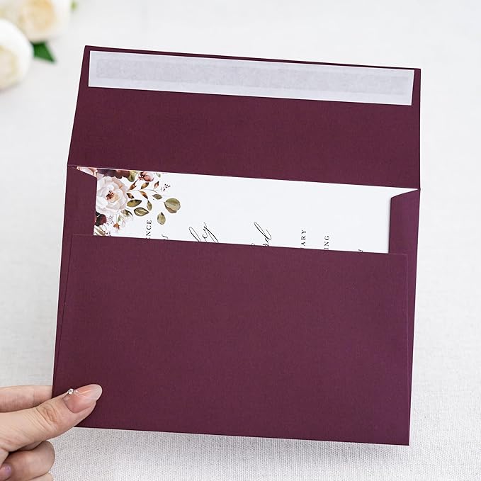PONATIA 50PCS 5x7 Envelopes, Burgundy A7 Envelopes Self Seal - Image 6