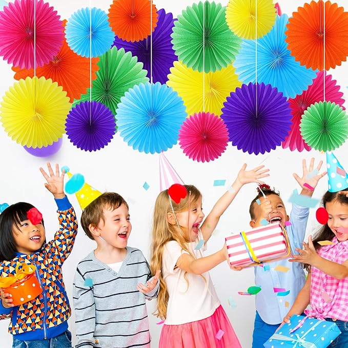 MotiMind 24 Pcs Rainbow Paper Fans Rainbow Party Decorations Classroom Decor - Image 4