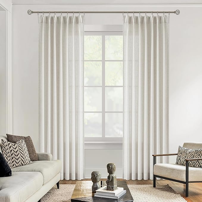 Vision Home Natural Pinch Pleated Semi Sheer Curtains Textured Linen Blended by VisionHome