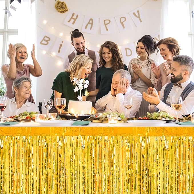 3 Pack 29 x108 Inch Gold Foil Fringe Table Skirts Metallic Banner - Image 5