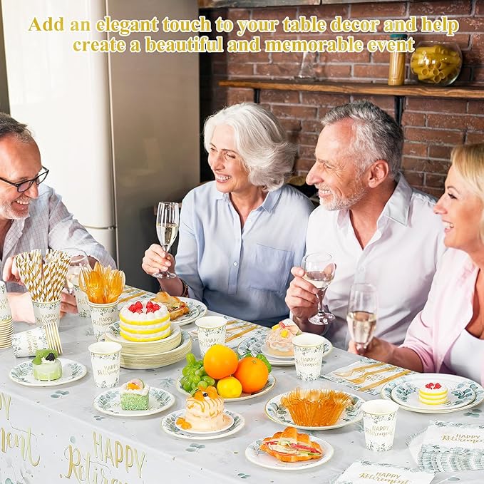 452 Pcs Sage Green Retirement Party Supplies Happy Retirement Paper Plates - Image 5