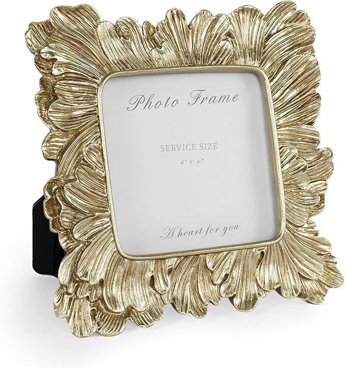 Cuspin Gold Picture Frames 4x4, Vintage Gold Resin Photo Frame Palm Leaves by Cuspin