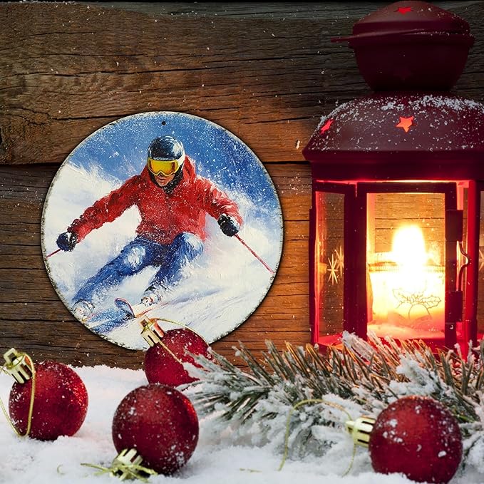 Round Ski Vintage Metal Sign Skiing Sign, Office Sign Home Décor Ski Lodge - Image 5
