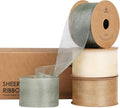 Vitalizart Organza Ribbon 1.5" x 30 Yd Cream White Rose Gold & Dusty Green by Vitalizart