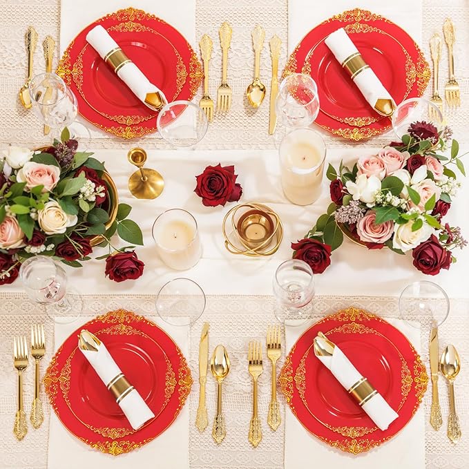 Nervure 350PCS Red Plastic Plates - Image 5