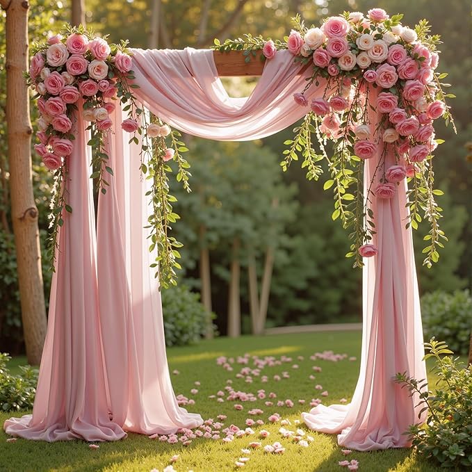 Wedding Arch Draping Fabric 2 Panels 18Ft Dusty Rose Chiffon Fabric Drapery by Partisky