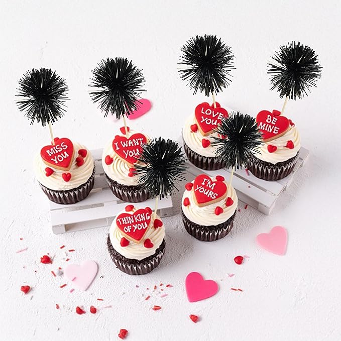 Ephlyn 30Pcs Foil Firework Cupcake Toppers Sparkle Tinsel Cupcake Picks Happy - Image 4
