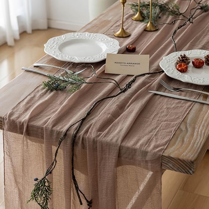 6pcs Nude Gauze Rustic Cheesecloth Table Runner 120 Inch 10 FT by KEKETOARRANGE