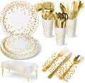 141 Pieces White Gold Party Supplies, Party Dinnerware Sets Include Paper by Nkaiso
