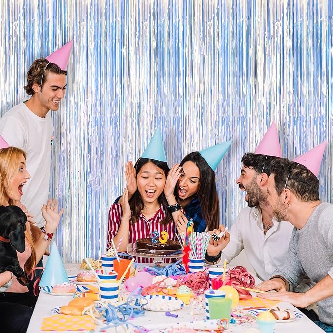 2 Pack Iridescent Party Decorations Foil Fringe Tinsel Backdrop Glitter - Image 6