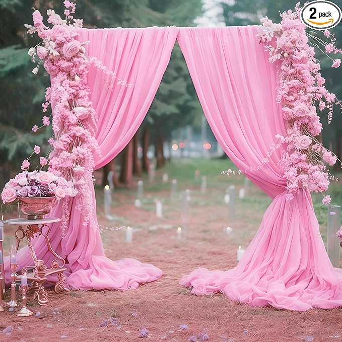 10ft x 10ft Pink Backdrop Curtains, Wrinkle-Free Sheer Chiffon Fabric Photo by WishCare
