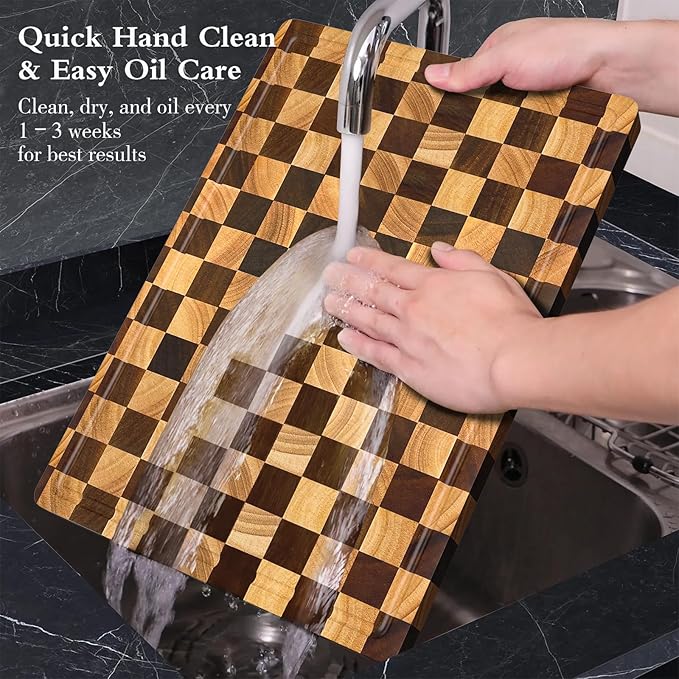 Checkered Cutting Boards for Kitchen, Wood Cutting Board Sets, Walnut Rubber & - Image 5