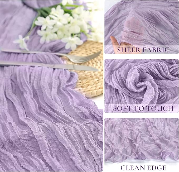 Lilac Purple Cheese Cloth Table Runner Boho Romantic 10ft Gauze Cheesecloth - Image 3