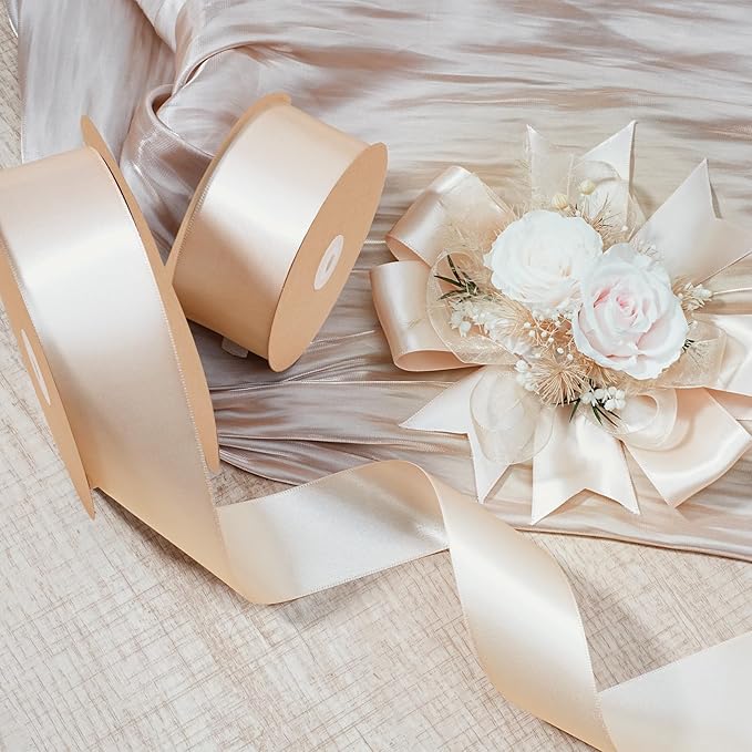 LaRibbons Nude Satin Ribbon 1 1/2 Inch 25 Yards Luxury Double Faced Silk Ribbon - Image 4