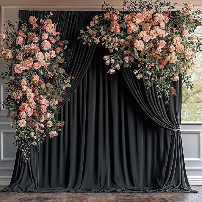 40ftx12ft Wrinkle Free Black Backdrop Curtain, 8 Panels 12FT Height Black - Image 8