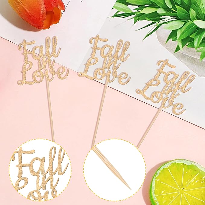 24 PCS Fall in Love Cupcake Toppers Glitter Fall Theme Bridal Shower Cupcake - Image 3