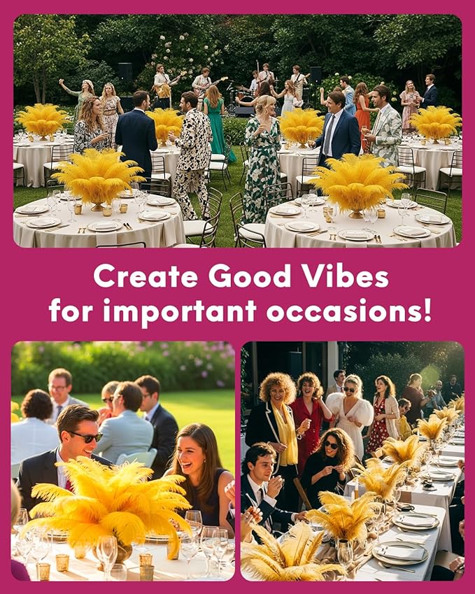 NEWONG 30pcs Gold Ostrich Feathers Natural Bulk 8-10inch Vase Craft Wedding - Image 3